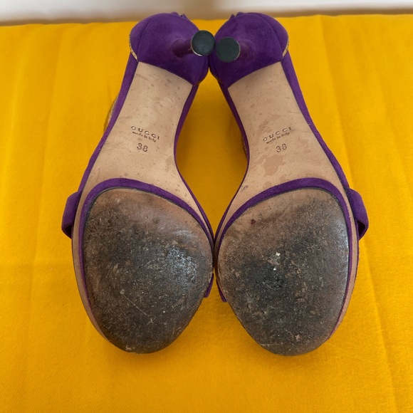 Gucci Purple Suede and Gold Python Sandals - Picture 10 of 12